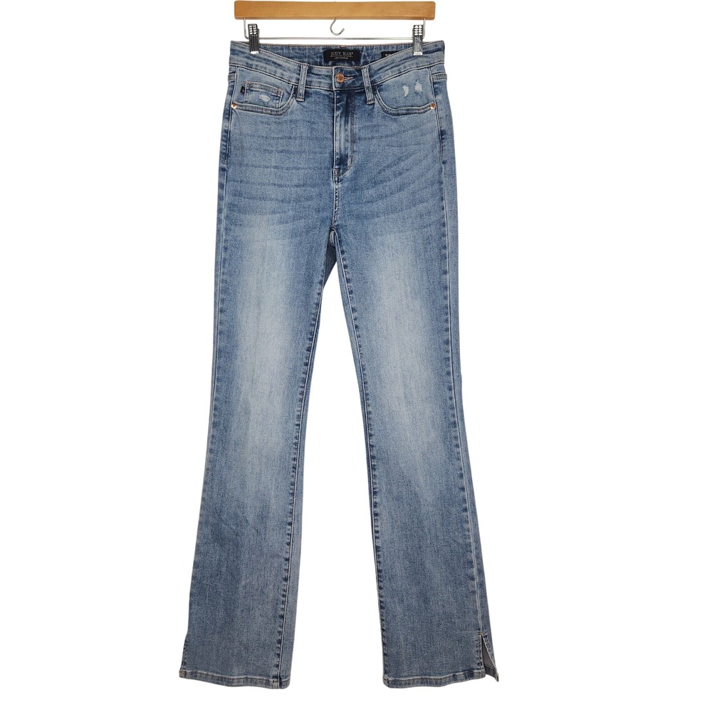 Judy Blue Slim Bootcut Jeans Medium Wash Distressed Side Slit 9/29 High Rise
